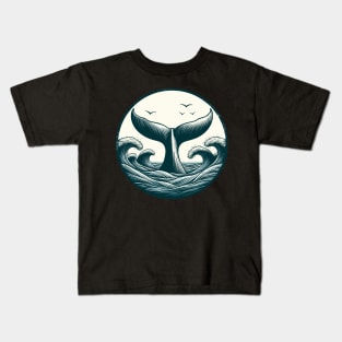 Hand drawn whale tail ocean waves Kids T-Shirt